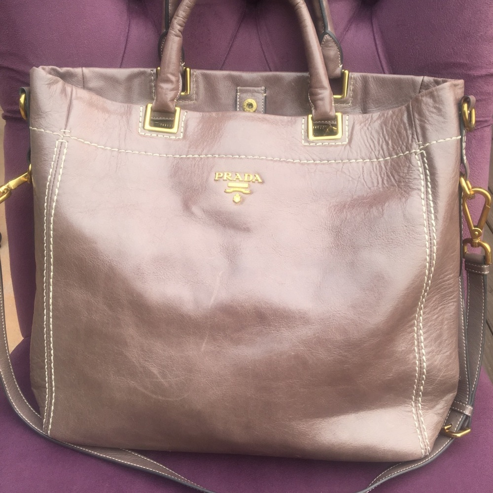 Gray Leather Prada Purse